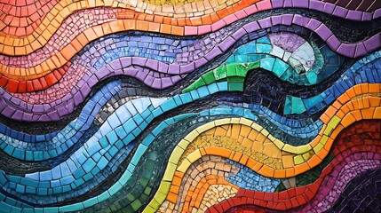 Wall Mural - Colorful Mosaic Tile Waves Abstract Art Design