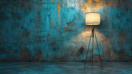 Poster - A stylish lamp illuminating a textured blue wall.