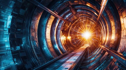 Poster - Abstract View of Futuristic Tunnel with Bright Light Burst