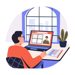 Canvas Print - a flat style illustration of working freelancer