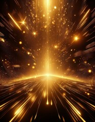 Wall Mural - abstract light background, dazzling stage illuminated by golden rays and sparks creates a captivatin