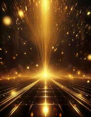Wall Mural - trails on the highway at night, dazzling stage illuminated by golden rays and sparks creates a capti