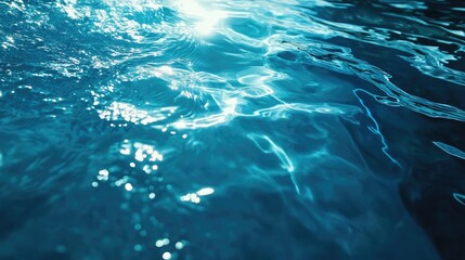 Poster - Clear blue water surface with splashes and ripples, ideal for summer-themed banners, cosmetic product promotions, and skincare branding with copy space.