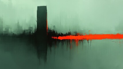 Poster - Abstract representation of a cityscape with a glowing line.