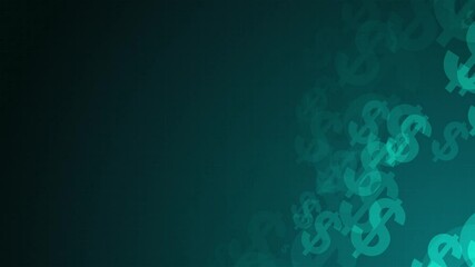 Poster - Blue dollar symbol shapes are moving from the bottom right of a gradient grid abstract background, horizontal composition. Finance motion graphic. Loop animation footage for graphic design.