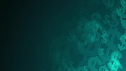 Poster - Blue dollar symbol shapes are moving from the bottom right of a gradient grid abstract background, horizontal composition. Finance motion graphic. Loop animation footage for graphic design.