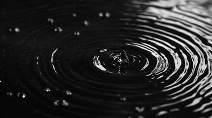 Poster - Close-up of water droplets forming concentric ripples on a calm surface. Perfect for conveying a sense of purity, balance, and serenity with a minimalist design.