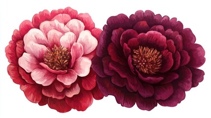 Poster - Detailed top-down view of bright magenta and burgundy peony flowers, ideal for luxury weddings, festive celebrations, and spring/summer event invitations.