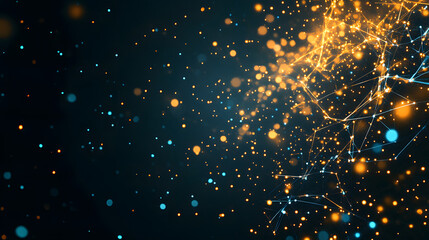 Poster - Abstract digital background with glowing particles in blue and orange hues