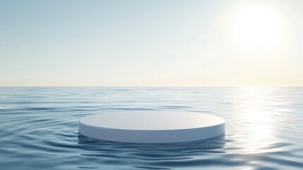 Aufkleber - Empty white circle podium placed on transparent calm water with ripples and sunlight splashes. Ideal for product presentations, cosmetic mockups, and nature-inspired designs.