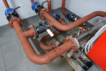 Poster - Pipes and valves in a mechanical room showcase a complex plumbing system for industrial applications