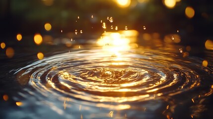 Poster - Gentle water ripples with warm golden sunlight reflecting off the surface, creating a peaceful, text-friendly background for wellness and beauty campaigns.