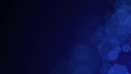 Poster - Blue hexagon shapes are moving from the bottom right of a gradient grid abstract background, horizontal composition. Futuristic motion graphic. Loop animation footage for graphic design.