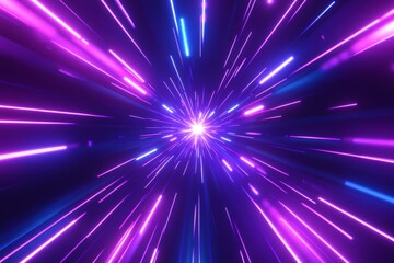 Wall Mural - abstract neon light streaks converge to a bright center.