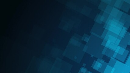 Poster - Blue square shapes are moving from the bottom right of a gradient grid abstract background, horizontal composition. Futuristic motion graphic. Loop animation footage for graphic design.