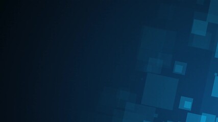 Poster - Blue square shapes are moving from the bottom right of a gradient grid abstract background, horizontal composition. Futuristic motion graphic. Loop animation footage for graphic design.