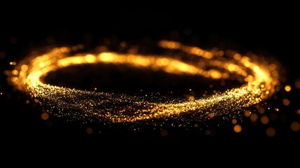 Poster - Shimmering golden bokeh lights sparkling on a black background, ideal for luxury, glamour, and creative light effects in modern design concepts.