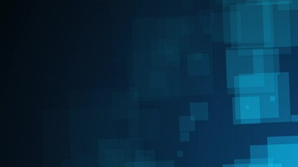 Poster - Blue square shapes are moving from the bottom right of a gradient grid abstract background, horizontal composition. Futuristic motion graphic. Loop animation footage for graphic design.