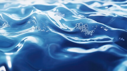 Poster - Smooth, transparent blue water with gentle ripples, splashes, and bubbles, perfect for water-based cosmetic promotions, beauty product banners, and skincare designs.