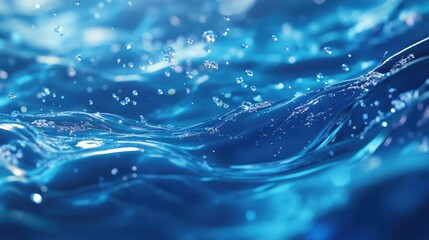 Poster - Smooth, transparent blue water with gentle ripples, splashes, and bubbles, perfect for water-based cosmetic promotions, beauty product banners, and skincare designs.