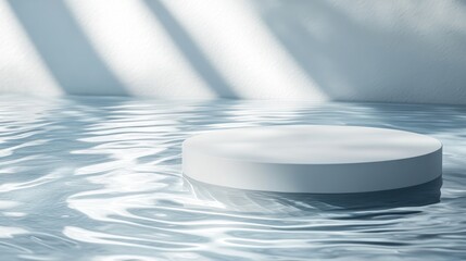 Aufkleber - White circle podium set on clear water texture with gentle ripples and sunlight effects. Perfect for showcasing cosmetic products, nature-themed branding, and abstract presentations.