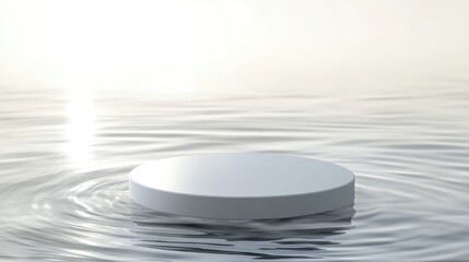 Aufkleber - White circle podium set on clear water texture with gentle ripples and sunlight effects. Perfect for showcasing cosmetic products, nature-themed branding, and abstract presentations.