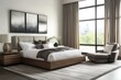 © Sanjay - A contemporary bedroom featuring streamlined furniture pieces, neutral tones, and minimalistic decor. Utilize clean lines, large windows