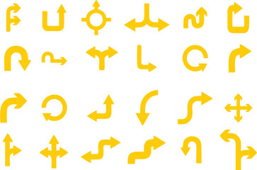 Fototapete - Multiple style and turn Arrow vectors on white background. Traffic turn symbols and Direction Icons Set. Graphic design help for poster, banner, flyer or sticker. Online video games designing. EPS 10.