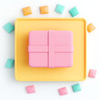 © Saroch - logistics online trading automation concept. Brightly colored gift box surrounded by pastel squares on a vibrant tray.