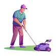 © Vectors Market - Man doing lawn mowing, flat style illustration