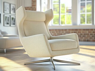 Wall Mural - Modern armchair in a sunlit room. AI.