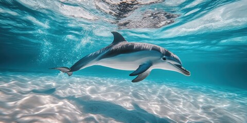 Canvas Print - Graceful dolphin swimming in clear ocean water. AI.