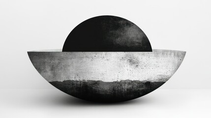 Poster - Abstract sculpture with a black circle and textured base.