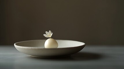 Wall Mural - White egg with a small white flower in a bowl