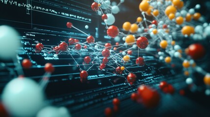 Poster - Exploring molecular structures in digital visualization science lab 3d render high-tech environment