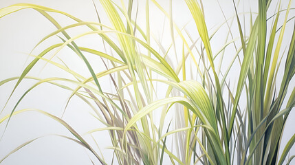 Wall Mural - Elegant Green And Yellow Grasses Against A White Background