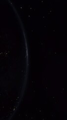 Wall Mural - Vertical Realistic Shot of the Night Side of Planet Earth Seen from Orbit as the Sun Rises Over the Planet