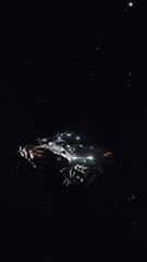 Wall Mural - Vertical Front Side View of a Futuristic Spaceship Traveling Through Space