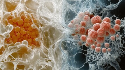 Poster - Microscopic view of cell interactions laboratory scientific imagery digital environment close-up biology
