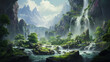 © Shades3d - Serene Mountain Valley Waterfall Landscape