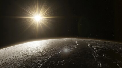Wall Mural - stunning view of a planet with bright sun rays