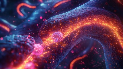Poster - Cellular processes illuminated microscopic interaction of particles in vibrant 3d environment