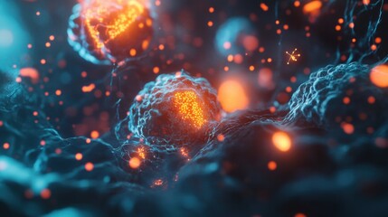 Poster - Microscopic world dynamic cellular activity visualization in research lab illustrations
