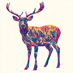 Wall Mural - Colorful abstract deer with vibrant swirling patterns.