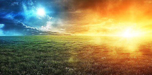 Wall Mural - Serene Meadow: A Dramatic Dual-Sunlit Landscape