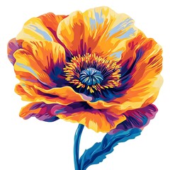 Wall Mural - Vibrant orange poppy flower on white background.