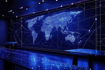 Poster - Global Network: Illuminated World Map with Futuristic Design