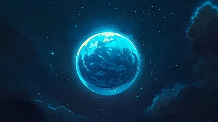 Wall Mural - Blue glowing planet in space