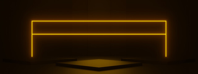 Wall Mural - 3D black podium with golden neon lights