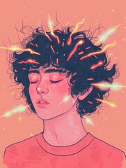 Poster - Abstract portrait of a young person digital art creative studio vibrant colors close-up emotional expression